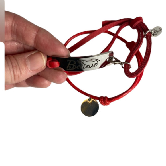 Plunder “Believe” & “Pray” 2 stack Red/Silver Bracelet Colorful BOHO Statement - Picture 1 of 6